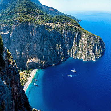 Aerial view of the Butterfly Valley in Fethiye.