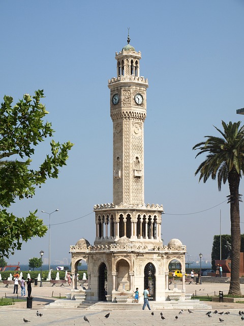 View of a Clock tower located in the city center of Izmir.