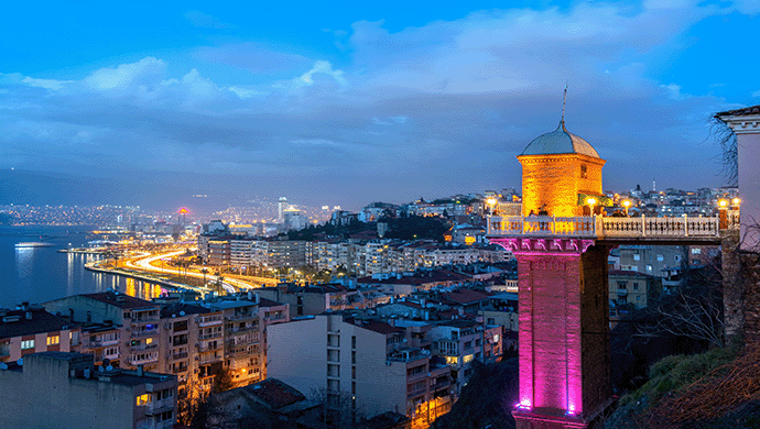 Aerial view of Izmir in evening