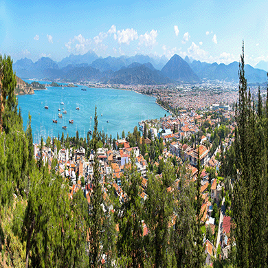 Aerial view of the city center of fethiye