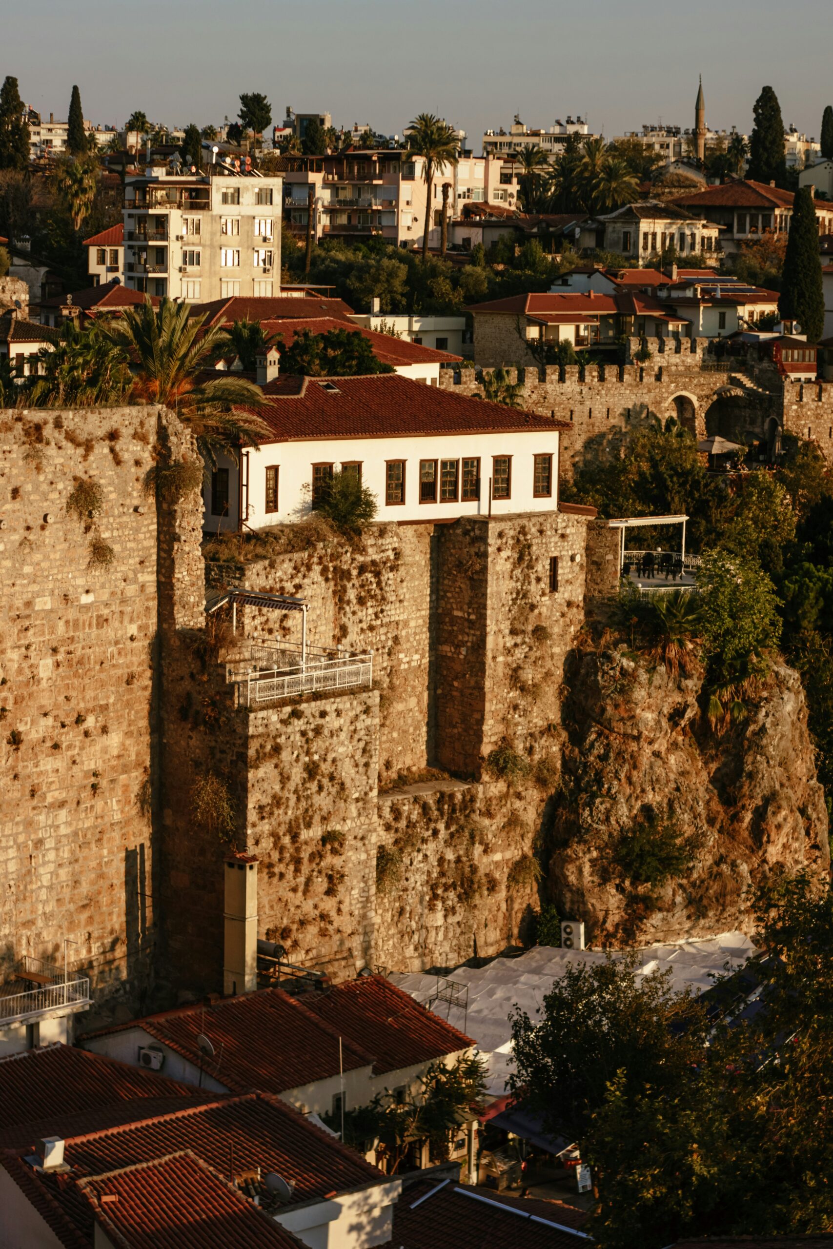 View of a city from a hill. Old town of Antalya, Turkey.