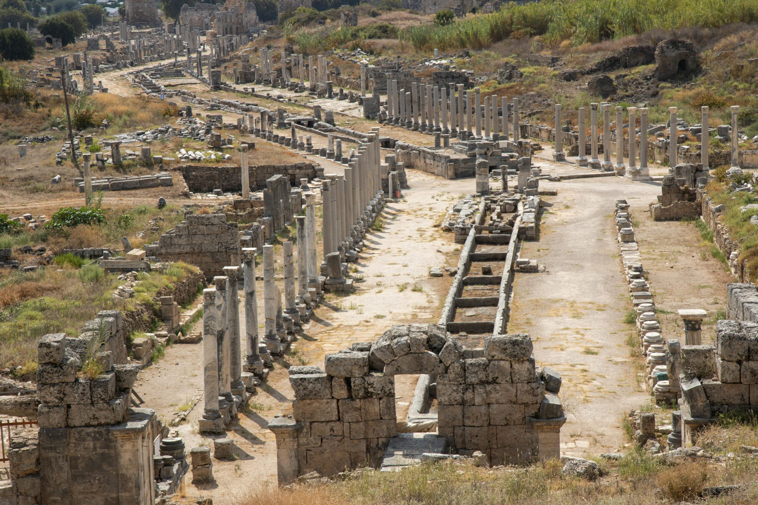 Ancient ruins of old city Perge. Antalya, Turkey.