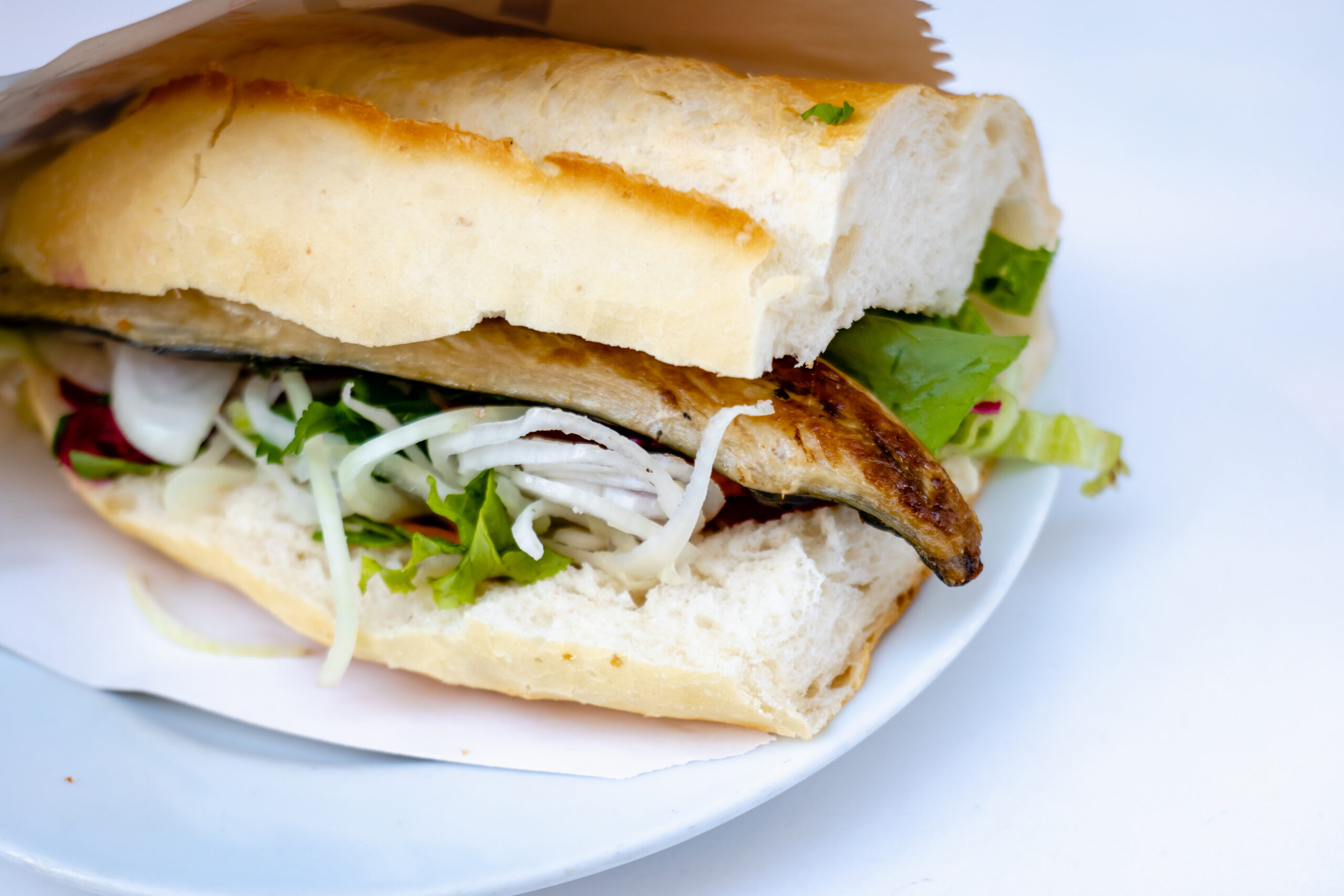 Balik Ekmek, Turkish fish sandwitch with mackerel, a popular street food in Istanbul, Turkey