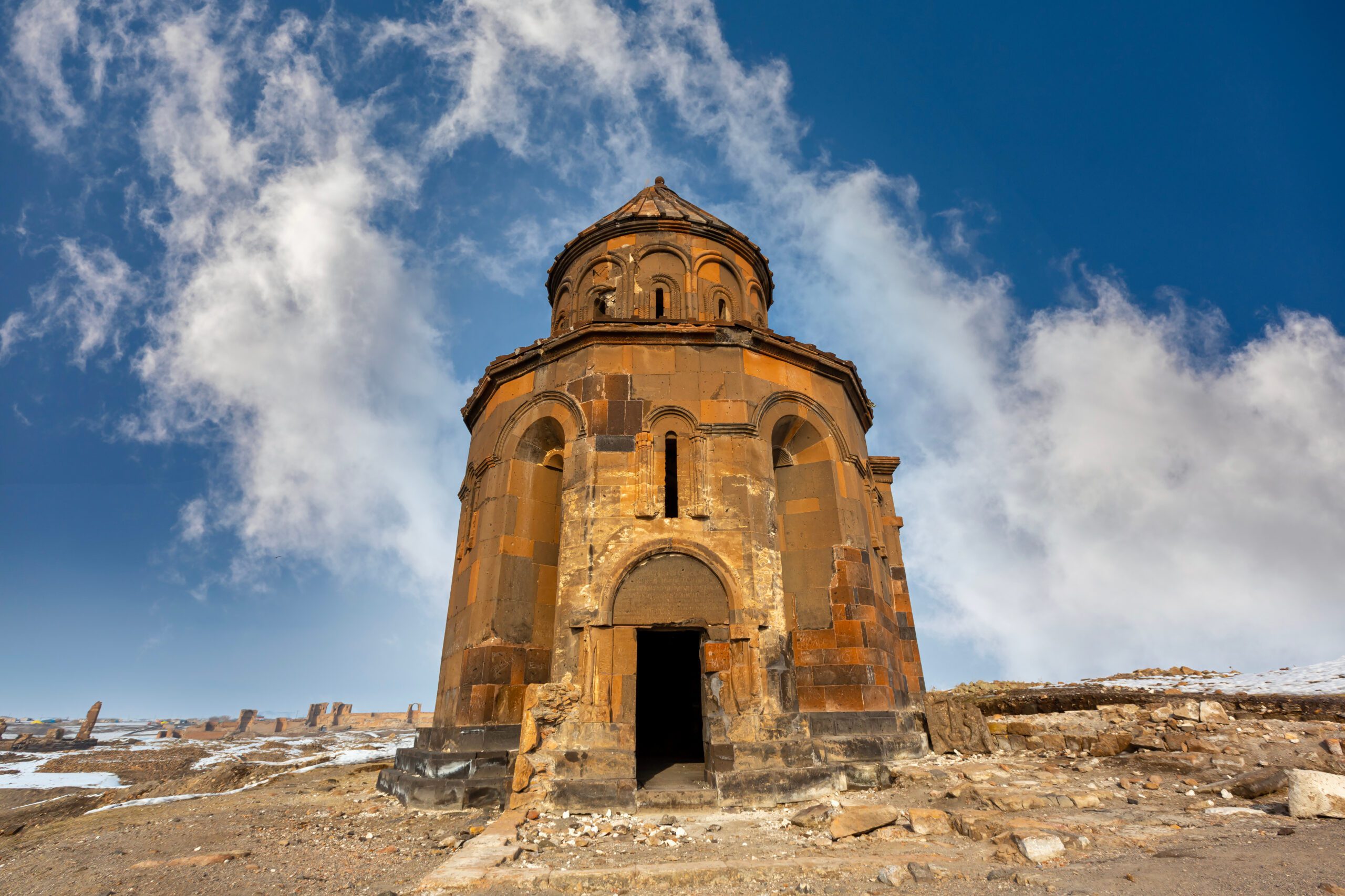 - Turkey Family Holidays Ani site of historical cities (Ani Harabeleri): first entry into Anatolia, an important trade route Silk Road in the Middle Agesand. St. Gregory Church in Ani Ruins. Kars,Turkey
