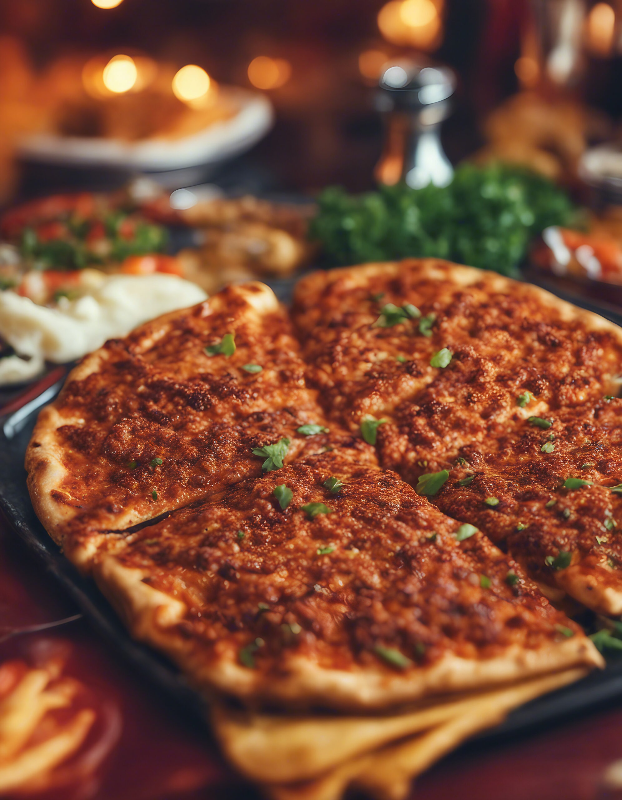 picture of Lahmacun a famous Turkish dish on a restaurant table