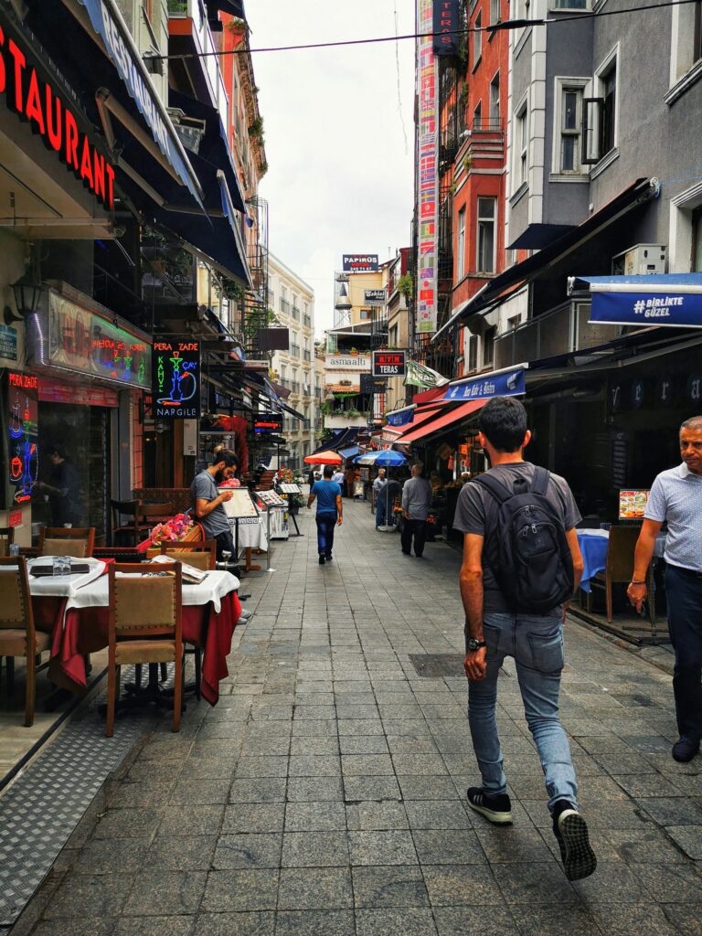 photo of people walking on a street in Istanbul.