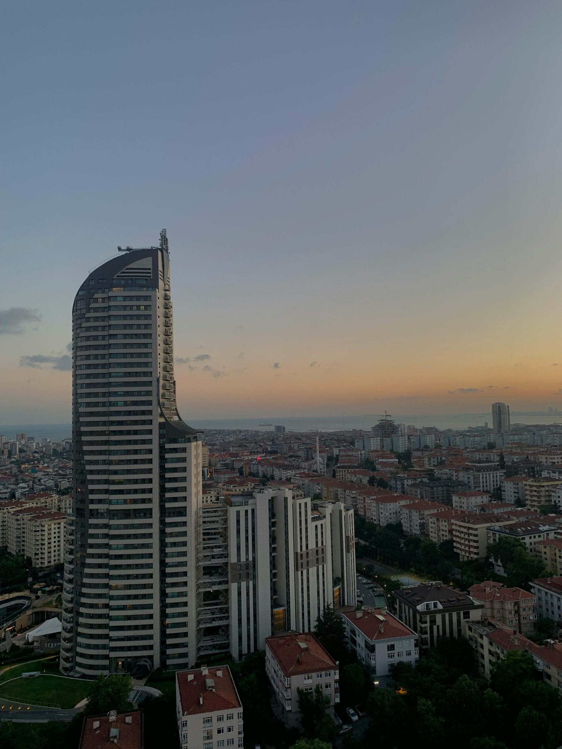 Aerial view of High rise building at sunset in Istanbul, Turkey